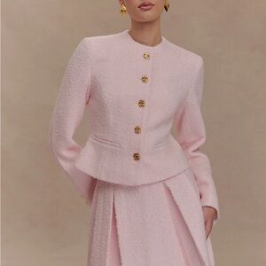 Elegant Pink Women's Jacket & Skirt